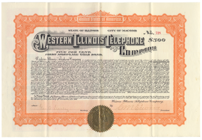 Western Illinois Telephone Company Bond Certificate