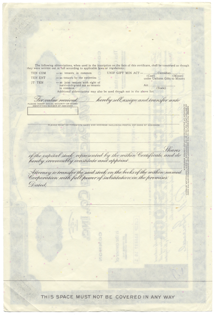 Tobin Packing Co., Inc. Stock Certificate