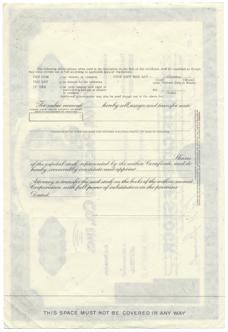 Tobin Packing Co., Inc. Stock Certificate