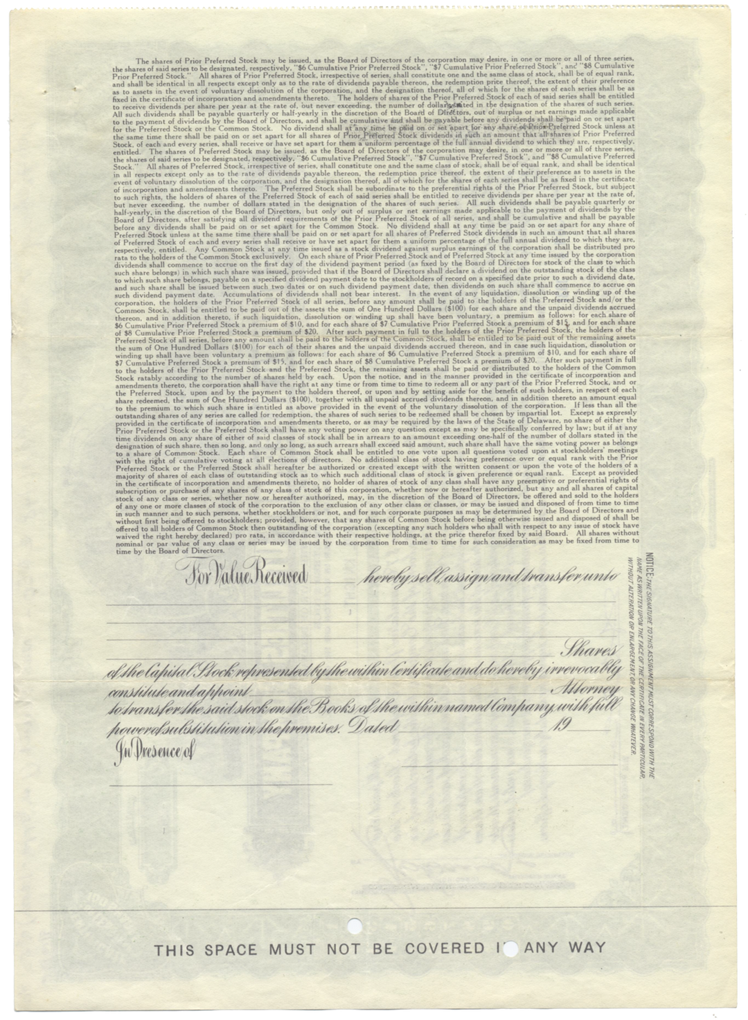 Associated Telephone Utilities Company Stock Certificate