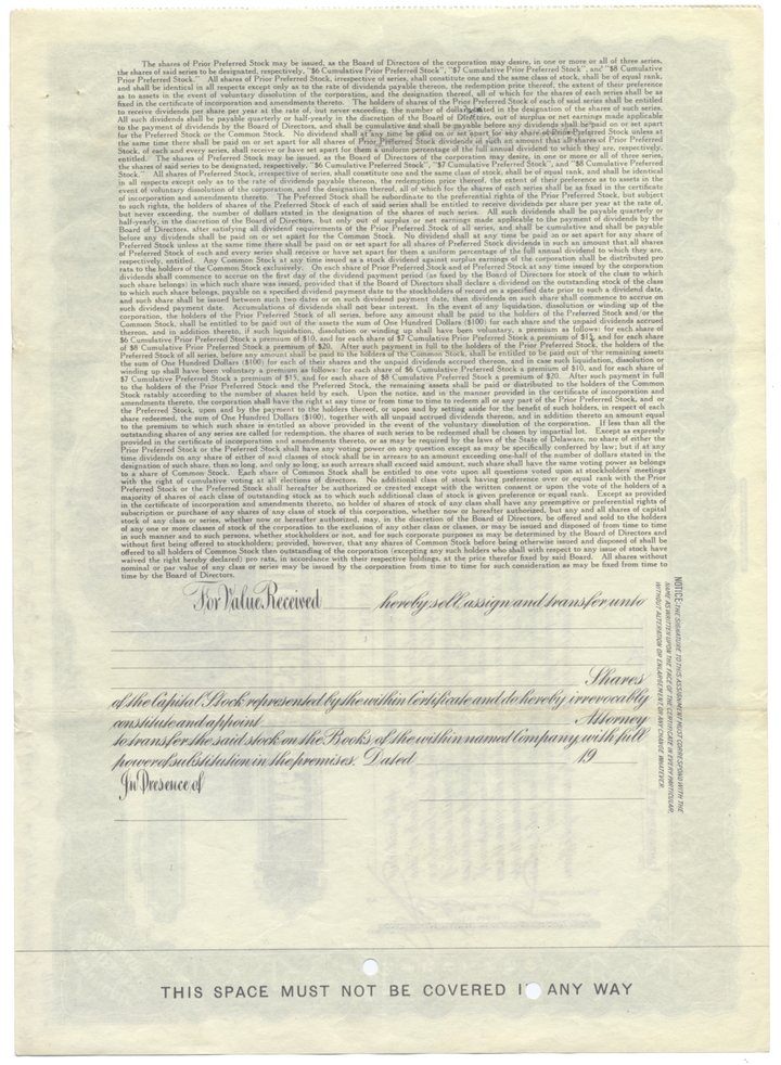 Associated Telephone Utilities Company Stock Certificate