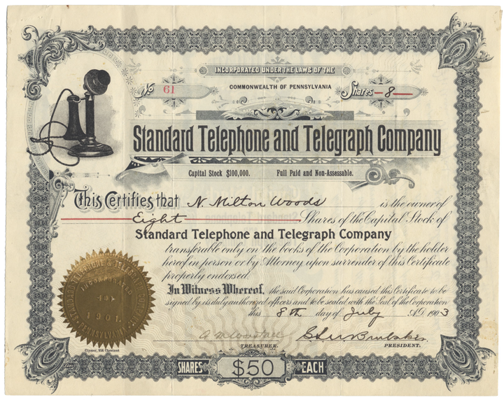 Standard Telephone and Telegraph Company Stock Certificate