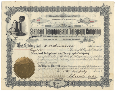 Standard Telephone and Telegraph Company Stock Certificate