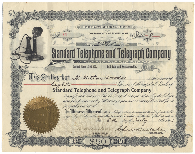 Standard Telephone and Telegraph Company Stock Certificate