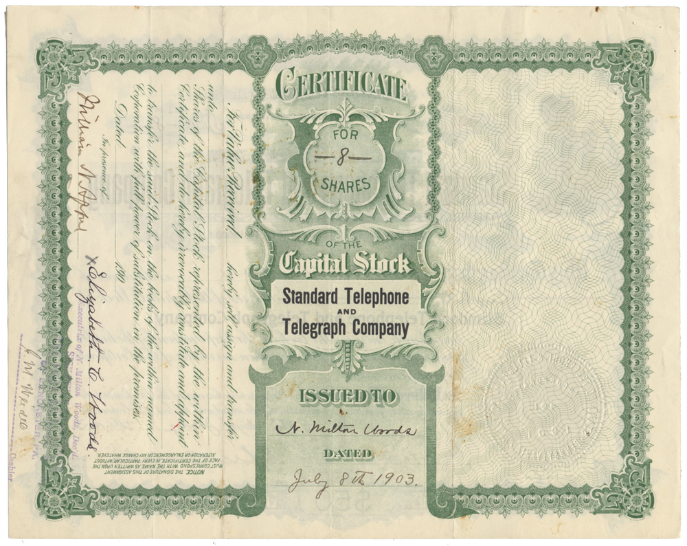 Standard Telephone and Telegraph Company Stock Certificate