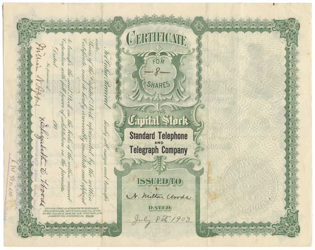 Standard Telephone and Telegraph Company Stock Certificate