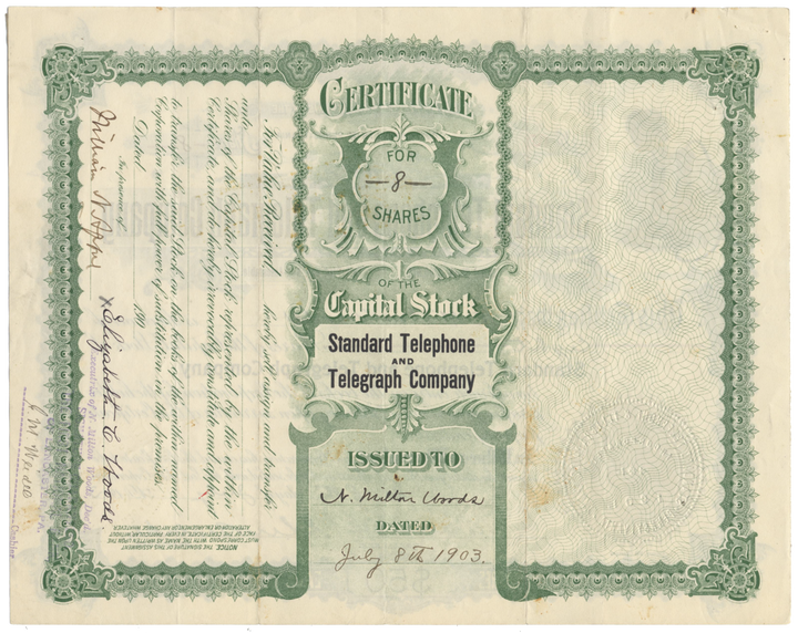 Standard Telephone and Telegraph Company Stock Certificate