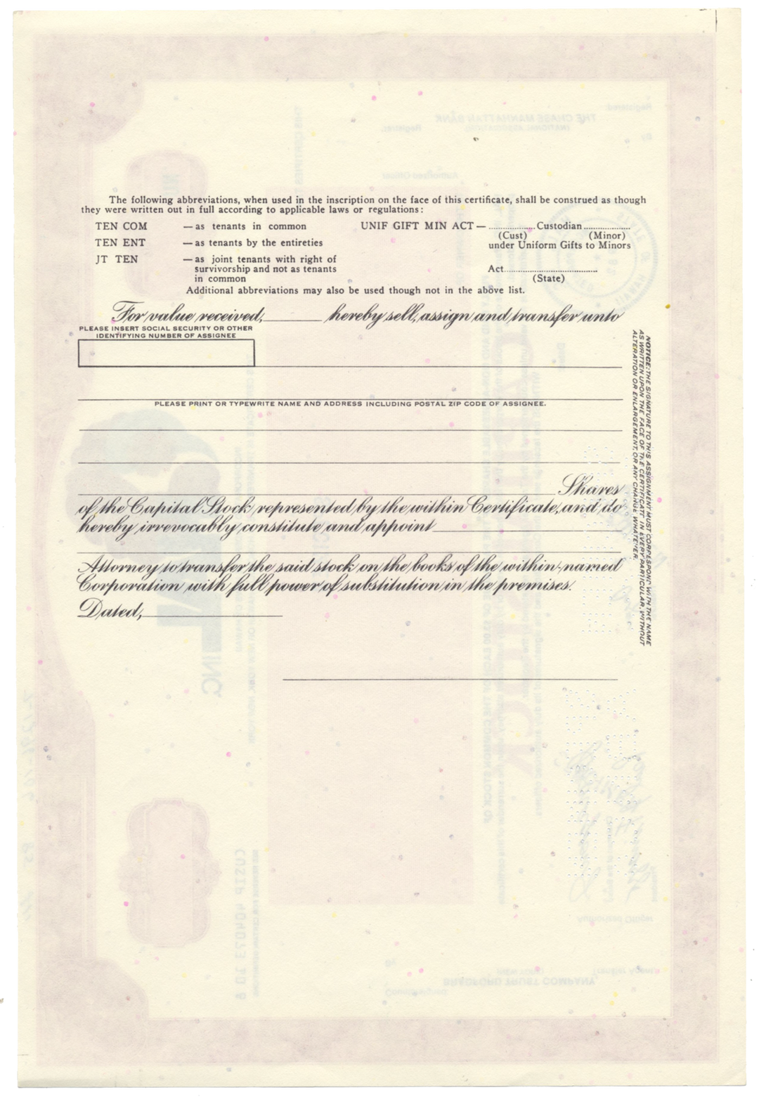 HAL, Inc. Specimen Stock Certificate