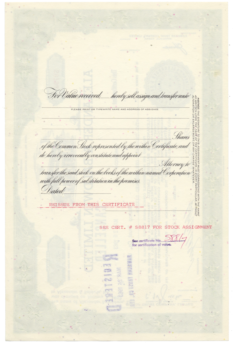 Alexander & Baldwin, Limited Stock Certificate