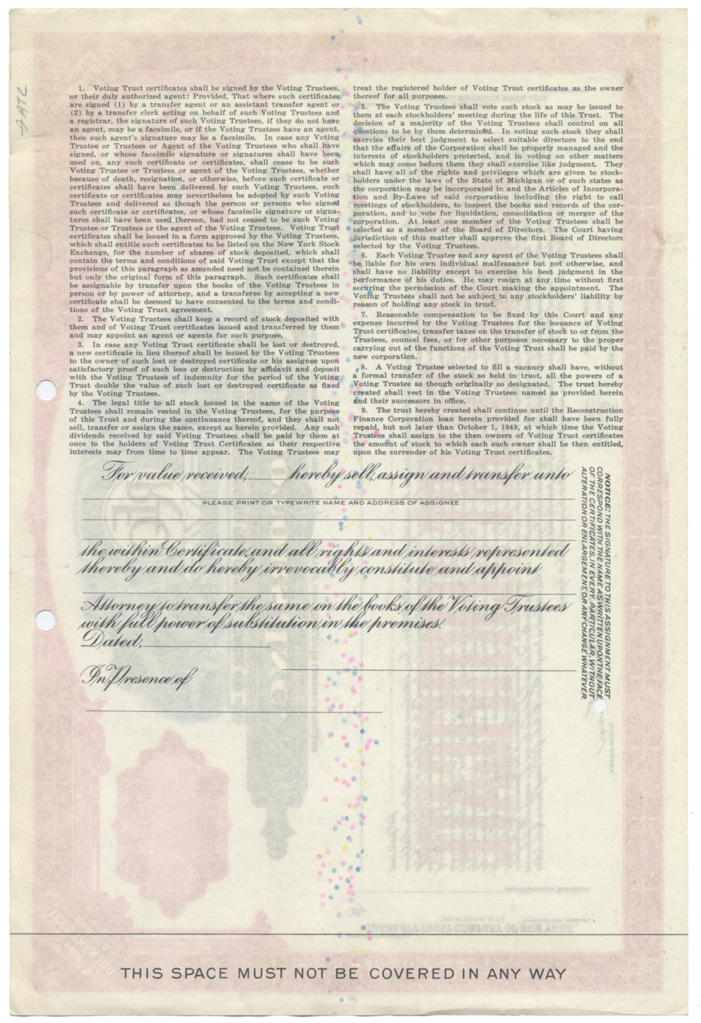 REO Motors, Inc. Specimen Stock Certificate