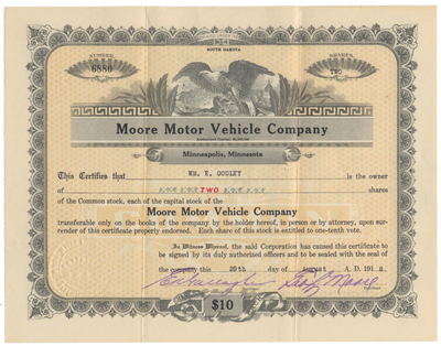 Moore Motor Vehicle Company Stock Certificate