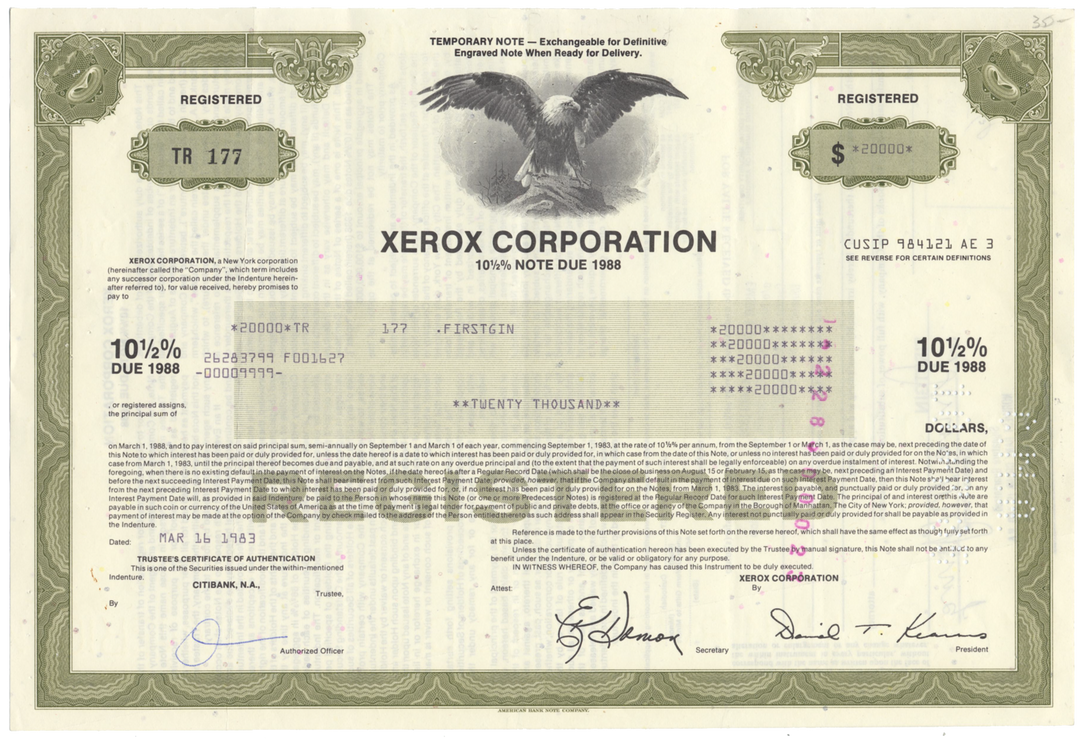 Xerox Corporation Bond Certificate