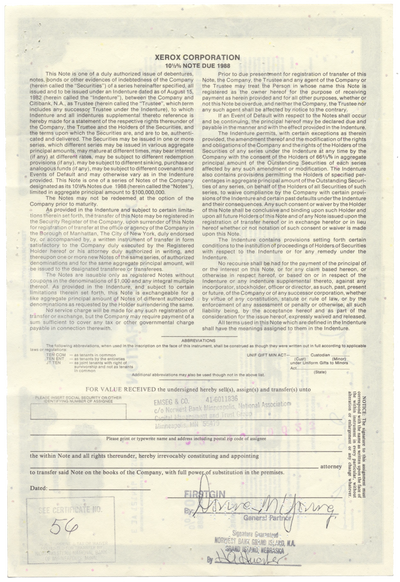 Xerox Corporation Bond Certificate