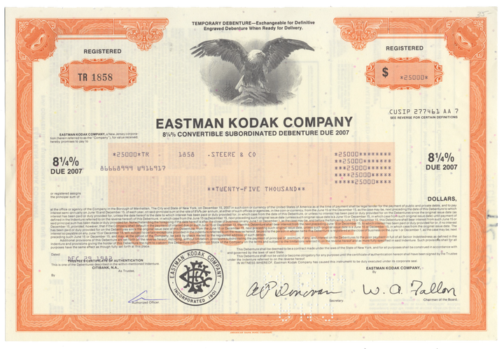 Eastman Kodak Company Bond Certificate