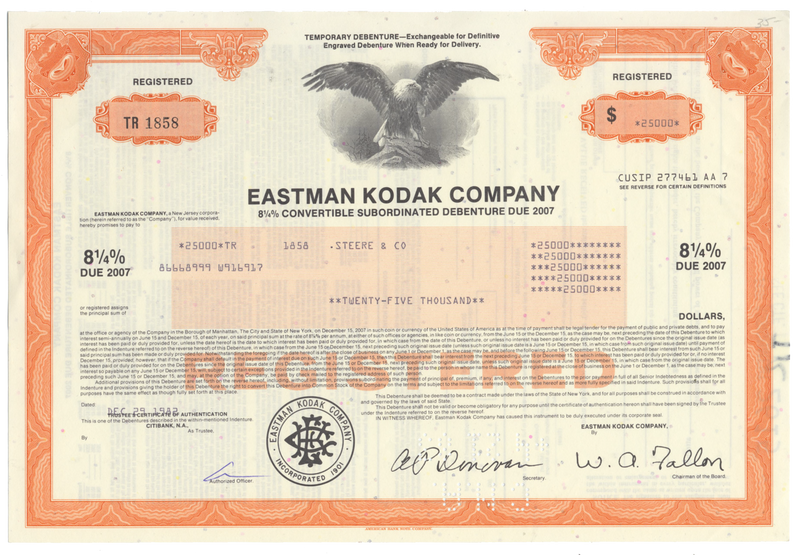 Eastman Kodak Company Bond Certificate