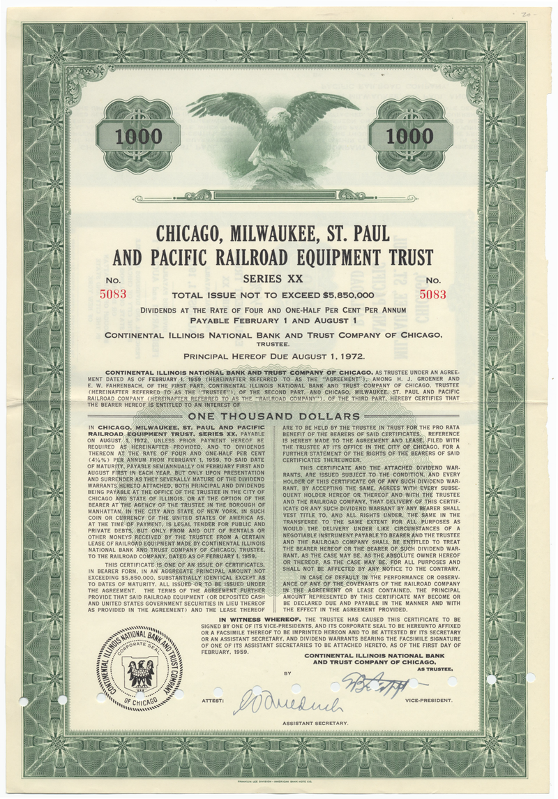 Chicago, Milwaukee, St. Paul and Pacific Railroad Company Equipment Trust