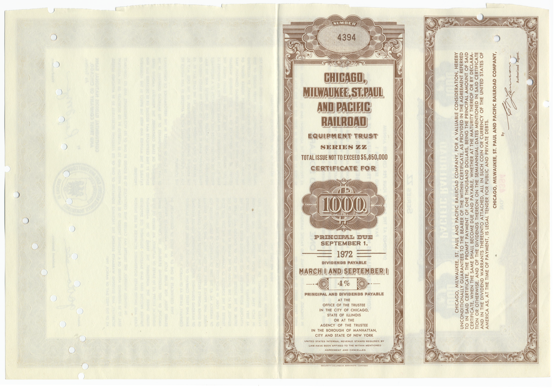 Chicago, Milwaukee, St. Paul and Pacific Railroad Company Equipment Trust Certificate