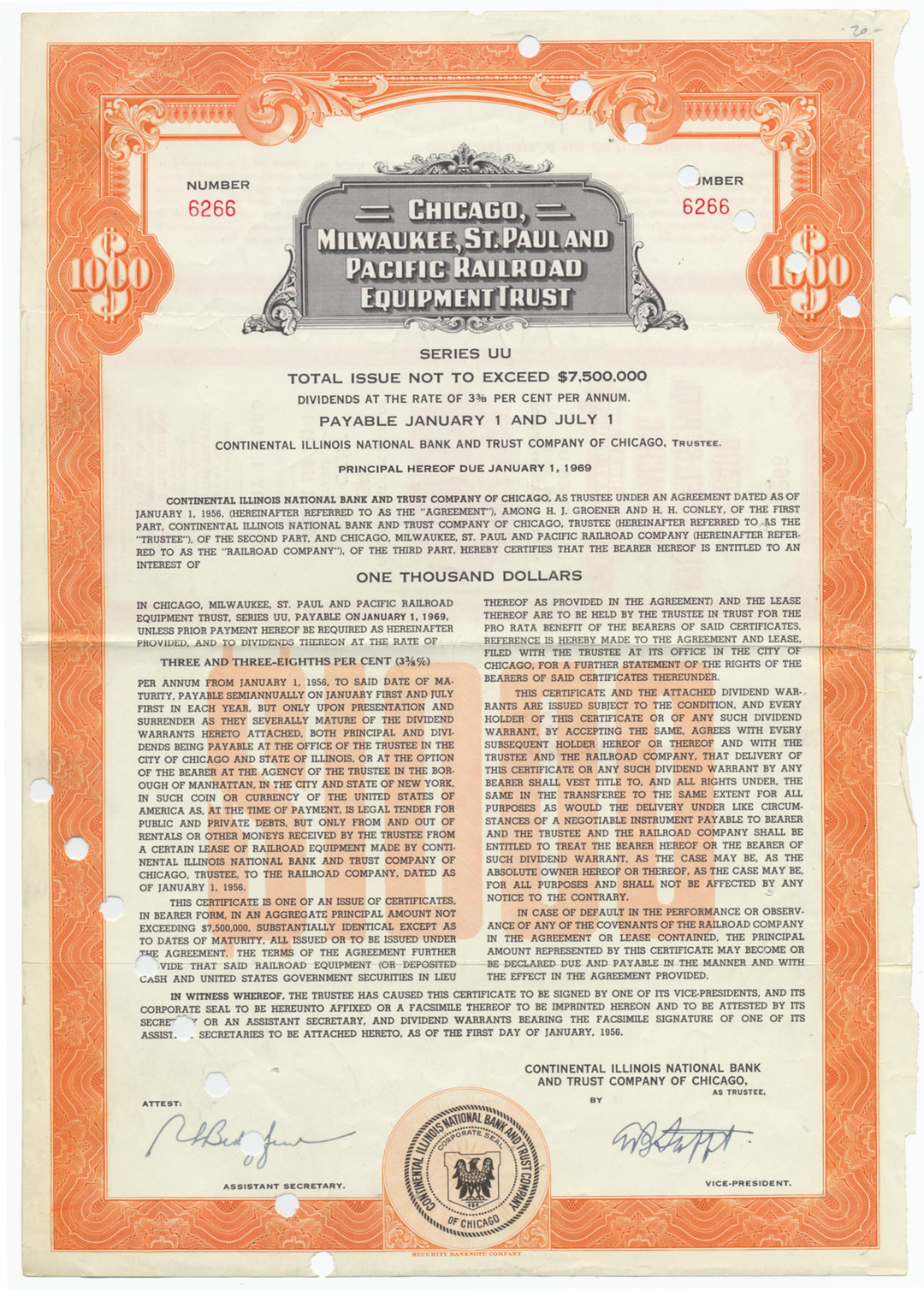 Chicago, Milwaukee, St. Paul and Pacific Railroad Company Equipment Trust Certificate