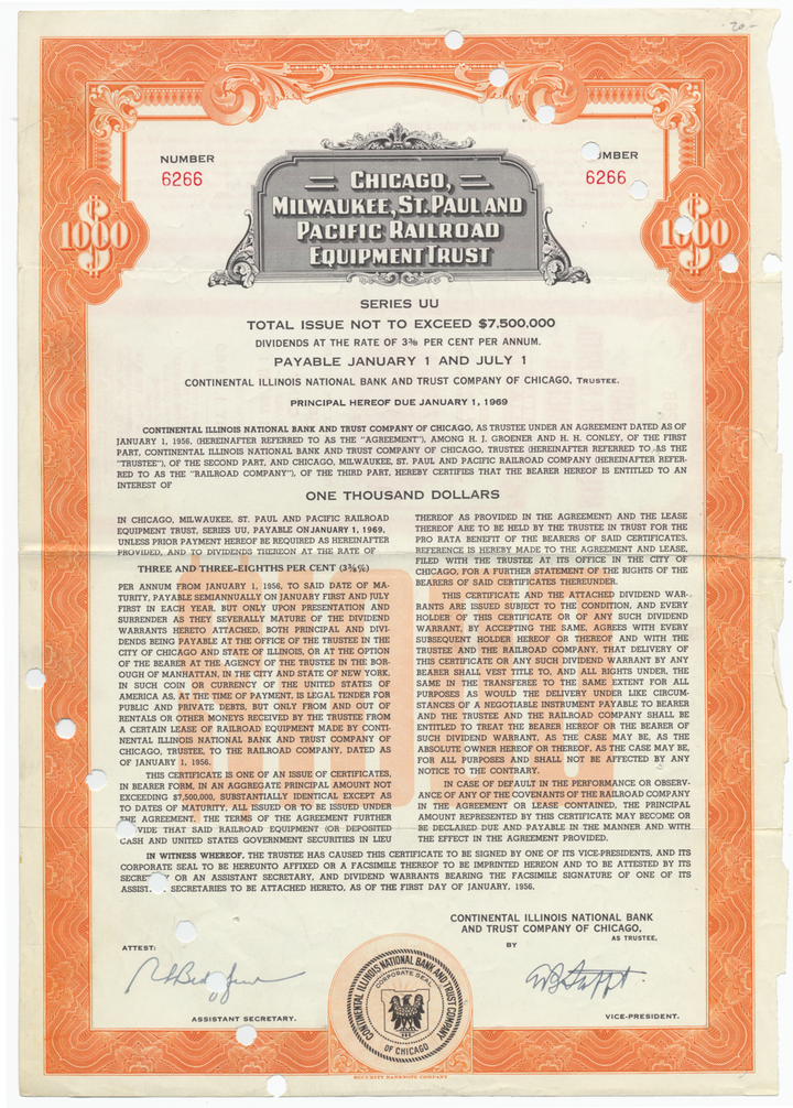 Chicago, Milwaukee, St. Paul and Pacific Railroad Company Equipment Trust Certificate