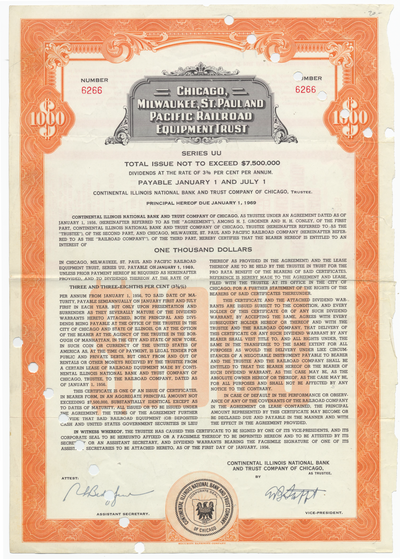 Chicago, Milwaukee, St. Paul and Pacific Railroad Company Equipment Trust Certificate