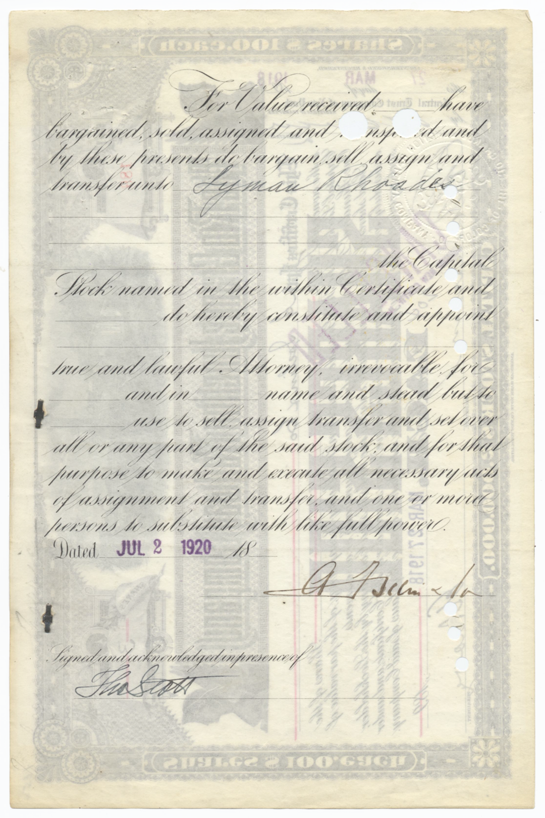 Rio Grande Junction Railway Company Stock Certificate