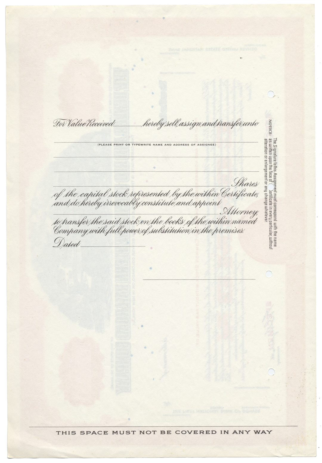 Denver and Rio Grande Western Railroad Company Specimen Stock Certificate