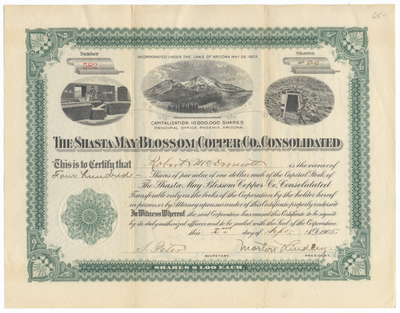 Shasta May Blossom Copper Co., Consolidated Stock Certificate