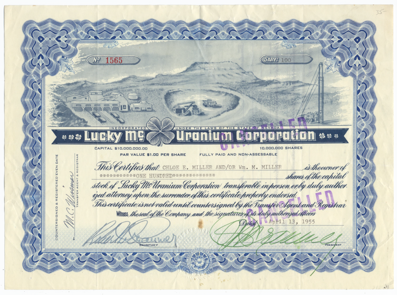 Lucky Mc Uranium Corporation Stock Certificate