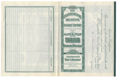 Colorado, Wyoming and Eastern Railway Company Bond Certificate