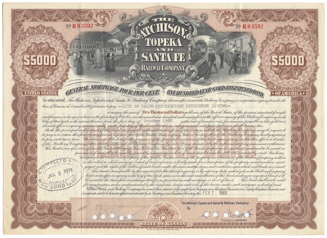 Atchison, Topeka and Santa Fe Railway Company Bond Certificate