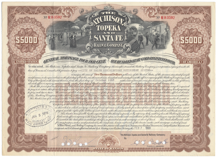 Atchison, Topeka and Santa Fe Railway Company Bond Certificate