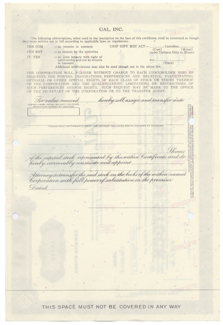 UAL, Inc. Specimen Stock Certificate