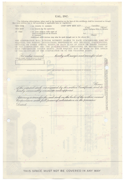 UAL, Inc. Specimen Stock Certificate