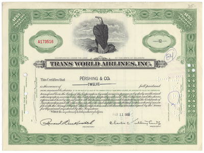 Trans World Airlines, Inc. Stock Certificate
