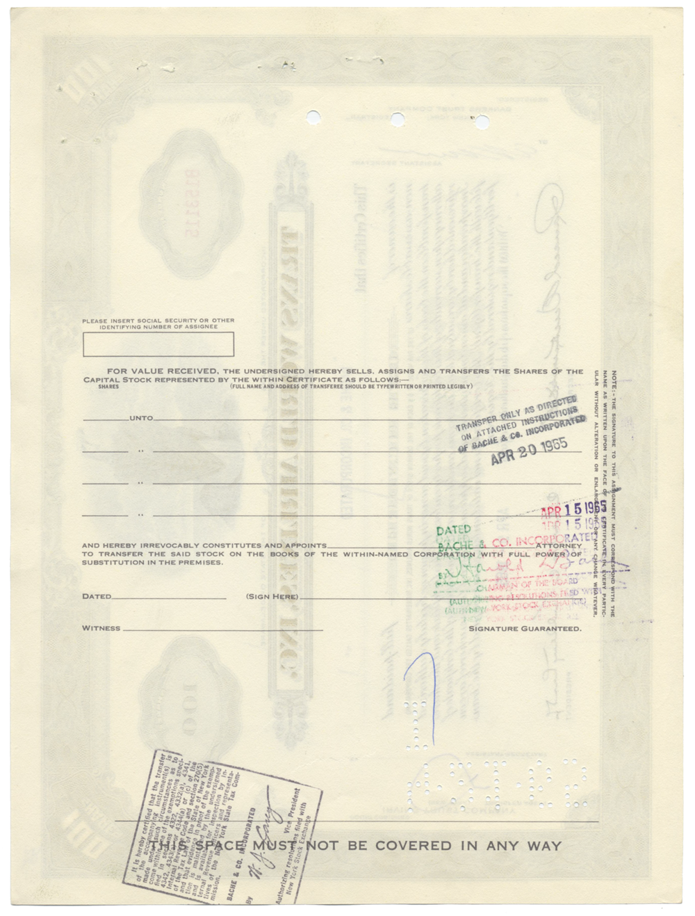 Trans World Airlines, Inc. Stock Certificate