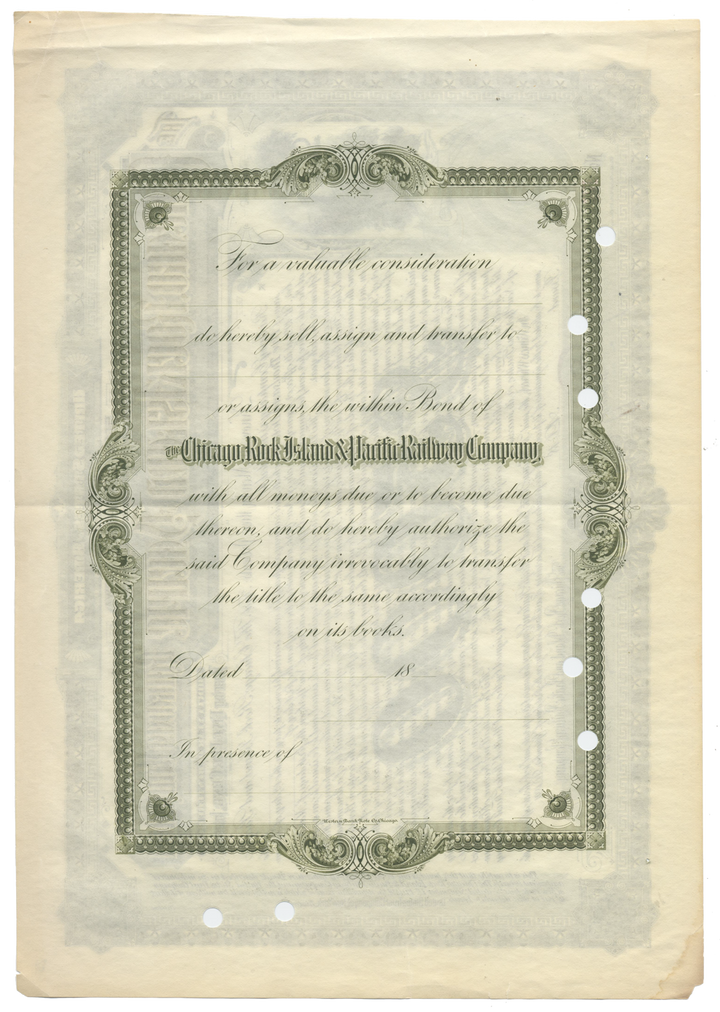 Chicago, Rock Island and Pacific Railway Company Bond Certificate