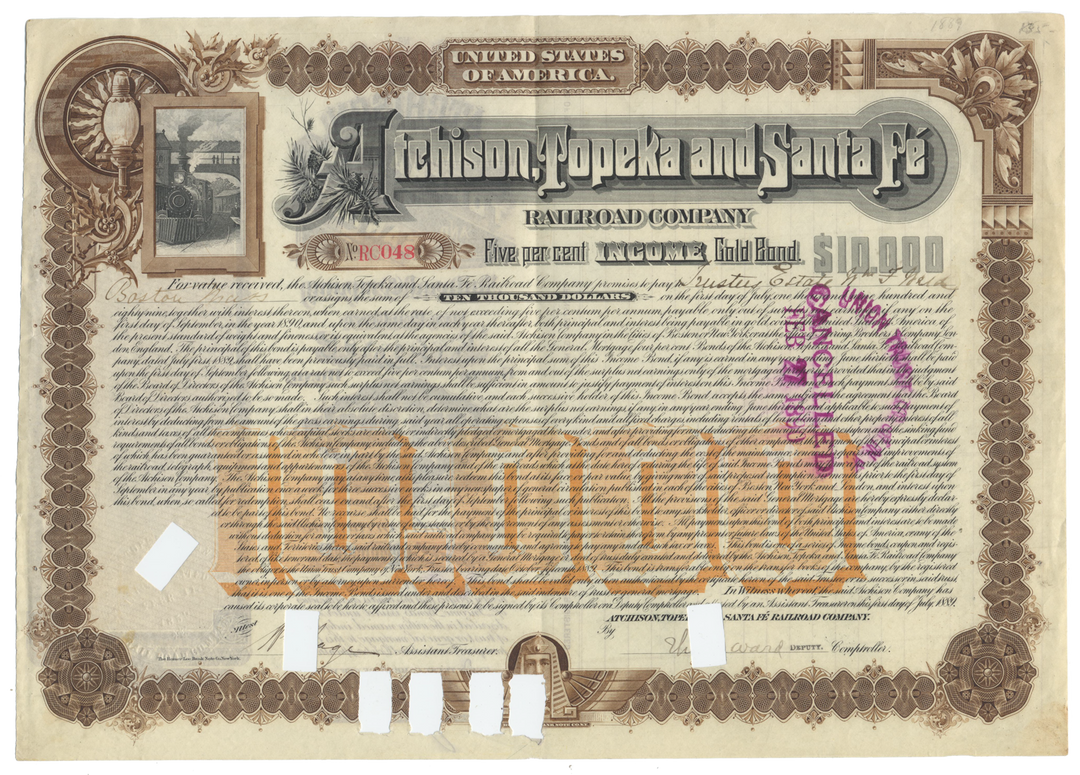 Atchison, Topeka and Santa Fe Railroad Company Bond Certificate