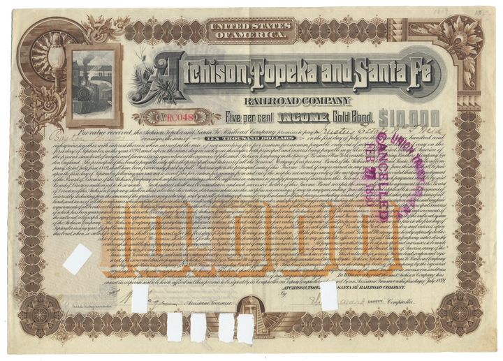 Atchison, Topeka and Santa Fe Railroad Company Bond Certificate