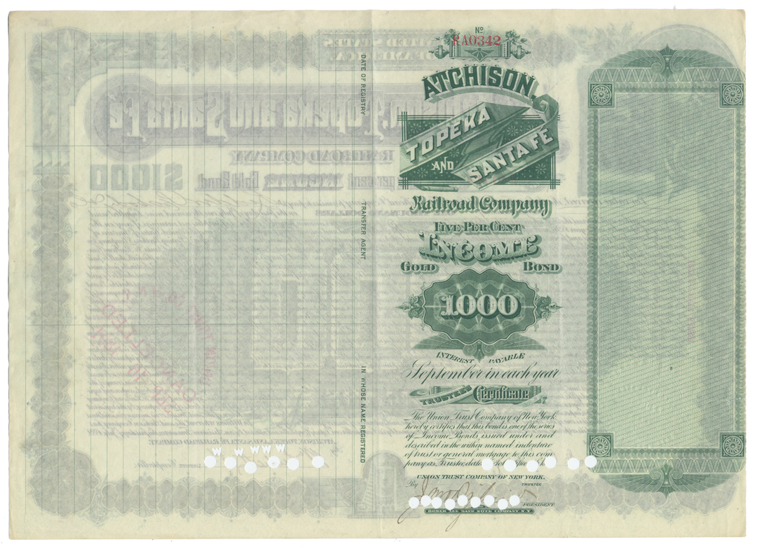 Atchison, Topeka and Santa Fe Railroad Company Bond Certificate