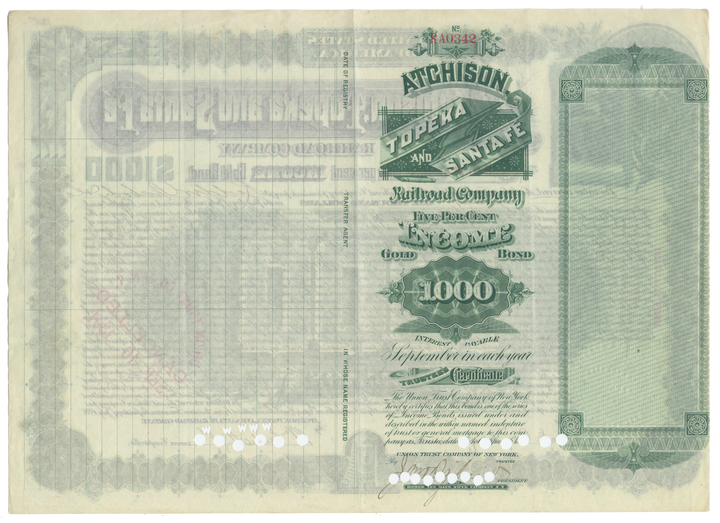 Atchison, Topeka and Santa Fe Railroad Company Bond Certificate