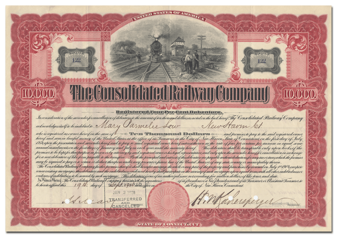 Consolidated Railway Company Bond Certificate