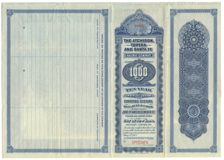 Atchison, Topeka and Santa Fe Railway Company Specimen Bond Certificate