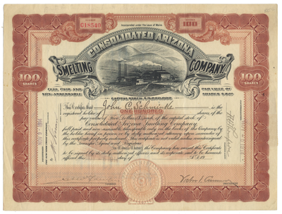 Consolidated Arizona Smelting Company Stock Certificate