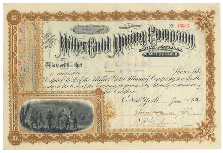 MIller Gold Mining Company Stock Certificate