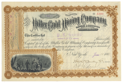 MIller Gold Mining Company Stock Certificate