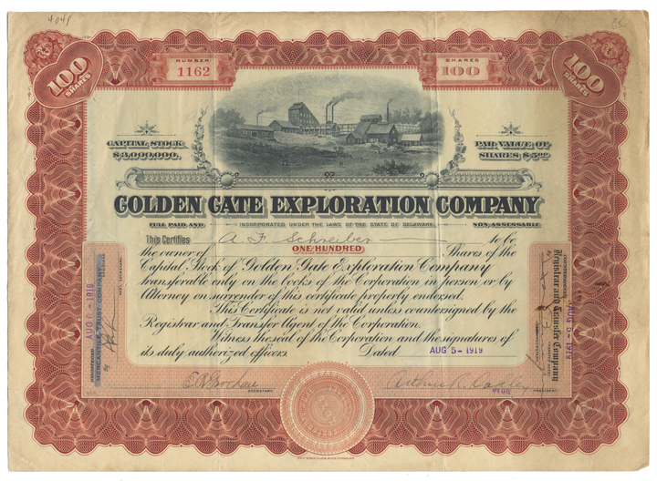 Golden Gate Exploration Company Stock Certificate