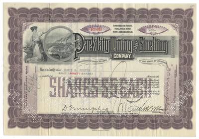 Park City Mining and Smelting Company Stock Certificate