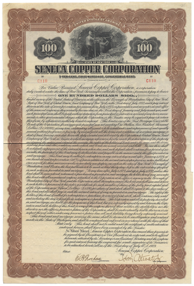 Seneca Copper Corporation Bond Certificate