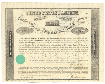 Cleveland, Painesville and Ashtabula Rail Road Company Bond Certificate