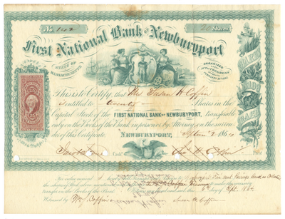 First National Bank of Newburyport Stock Certificate